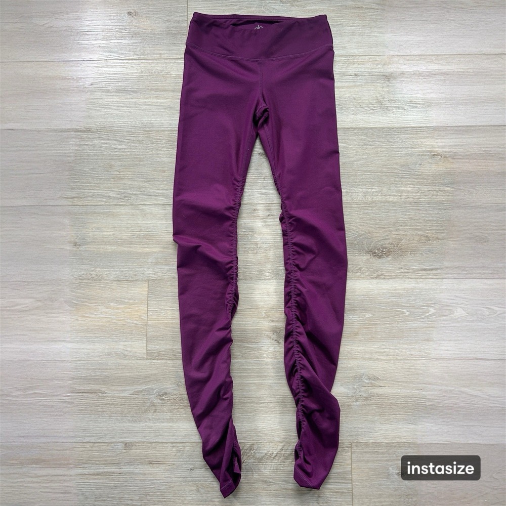 Alo Leggings Small Purple Yoga Idol Ruched Compression Stretch Leggings